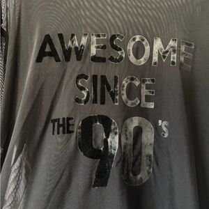 Gray Mesh Oversized Tee with 'Awesome Since the 90's' Print